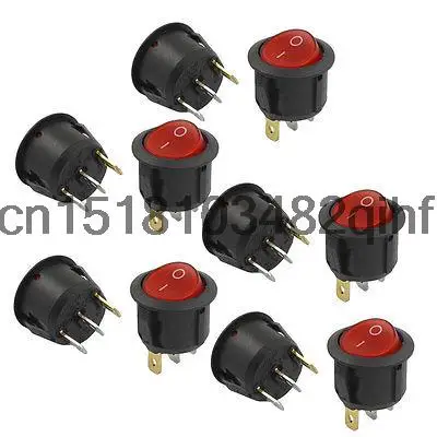 

10 Pcs SPST Red Neon Light On/Off Round Rocker Switch AC 6A/250V 10A/125V Cxmdg