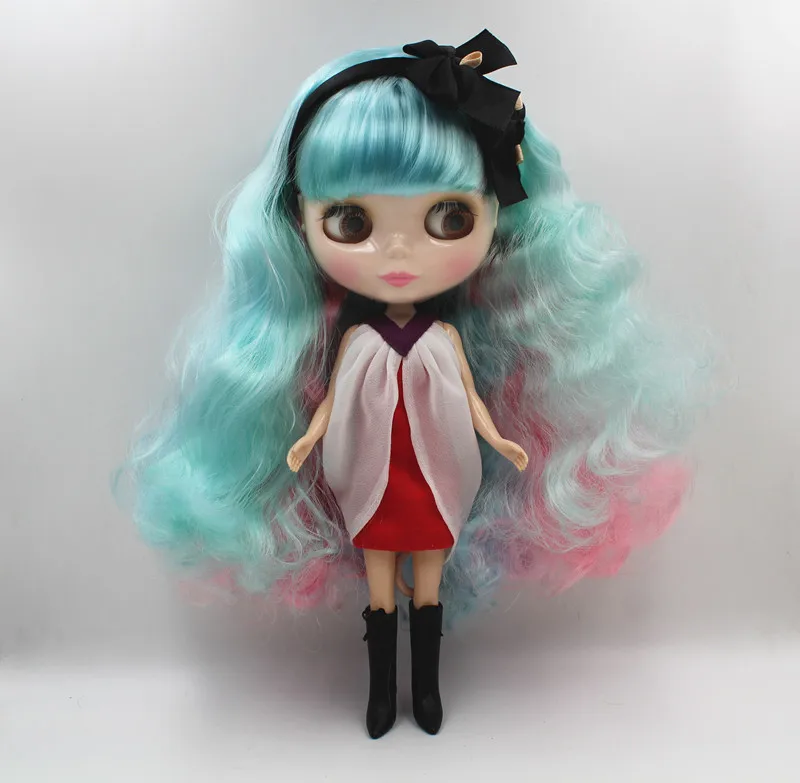 Blygirl Blyth doll Light blue pink liu hai mixed curly hair ordinary body 7 joint nude doll DIY doll can change body