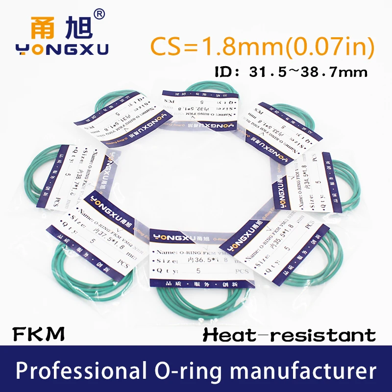 5PCS/lot Fluorine Rubber FKM O-rings Seals CS1.8mm ID31.5/32.5/33.5/34.5/35.5/36.5/37.5/38/38.7*1.8mm O Ring Seal Gasket Washer