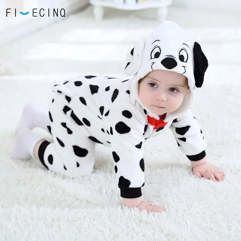 Baby Boys Girls Onesie Dalmatians Spotty Dog Cosplay Costume Flannel Warm Black White Cute Animal Kigurumis Kids Jumpsuit Pajama