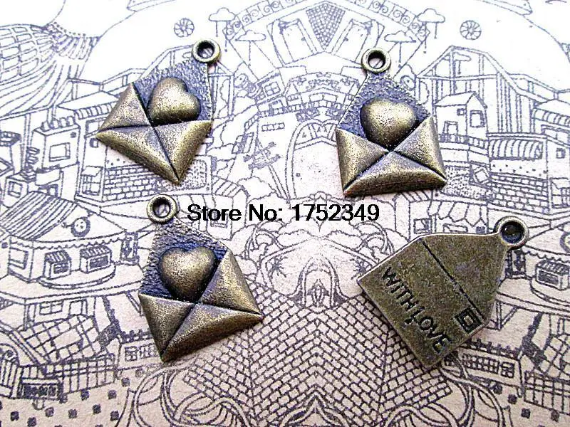 20pcs-- Envelope Charms,Antique Bronze Lovely Heart Mail Letter Charms Pendant 18x12mm