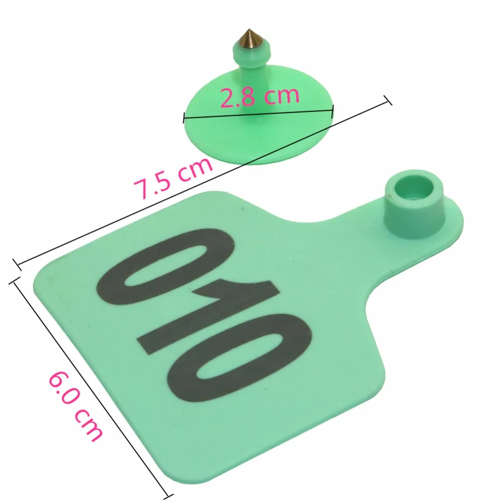 Etiquetas de oreja de vaca, tarjeta de identificación de animales de granja, con números, pendientes de cabeza de cobre