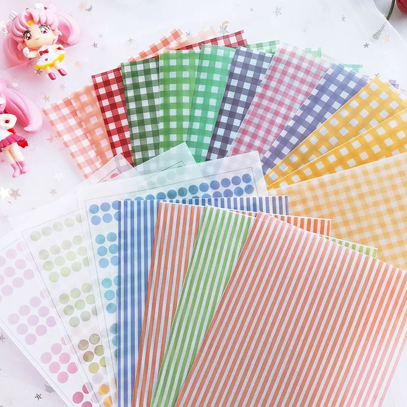 12Pcs Basic Grid Fringes Morandi Dots Material Paper Junk Journal Planner Craft Paper DIY Scrapbooking Vintage Decorative