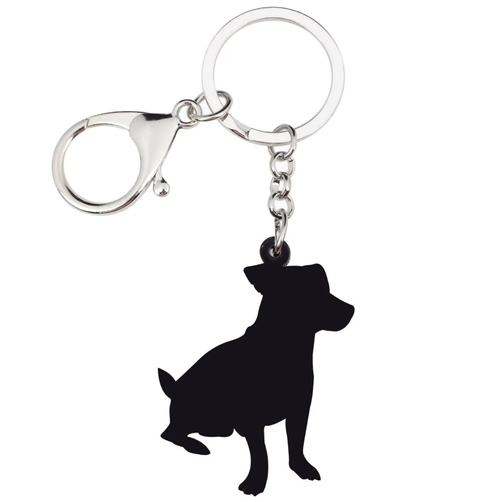 Bonsny Acrylic Sitting Jack Russell Terrier Dog Key Chains Keyrings Lovely Jewelry For Women Girl Ladies Handbag Charms Bulk Pet