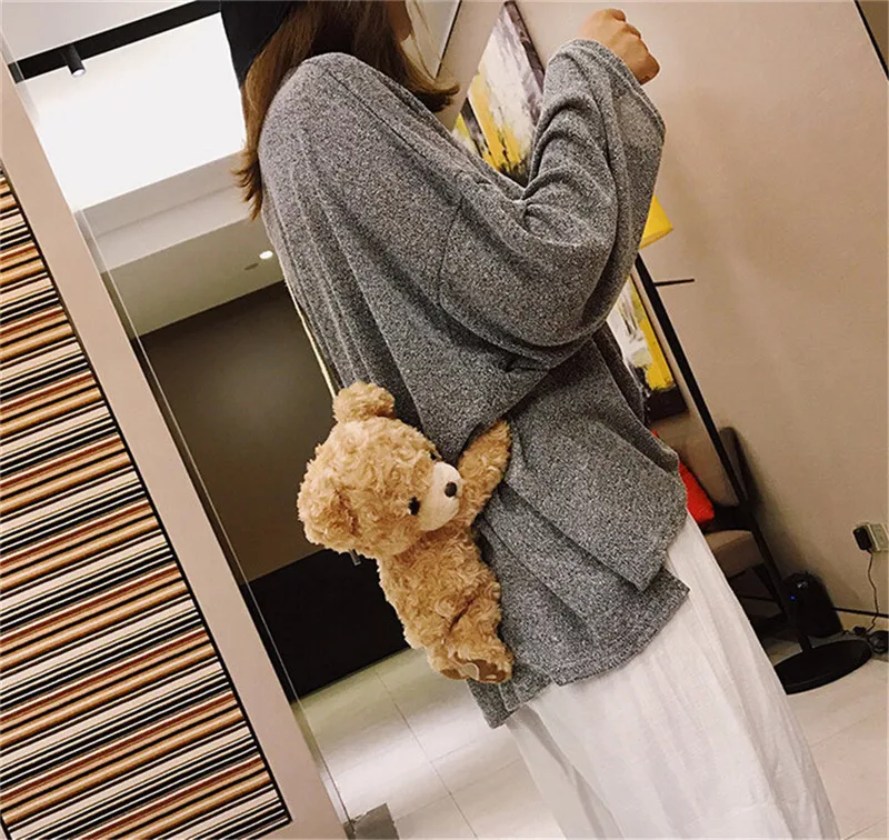 NOENNAME_NULL Cute Girls Cute Smile Bear Soft Plush Doll Lolita Handbag Animal Shoulder Bag