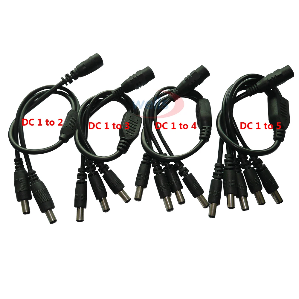 1pcs CCTV Security Camera 1 DC Female To 2/3/4/5 Male plug Power Cord adapter Connector Cable Splitter for LED Strip