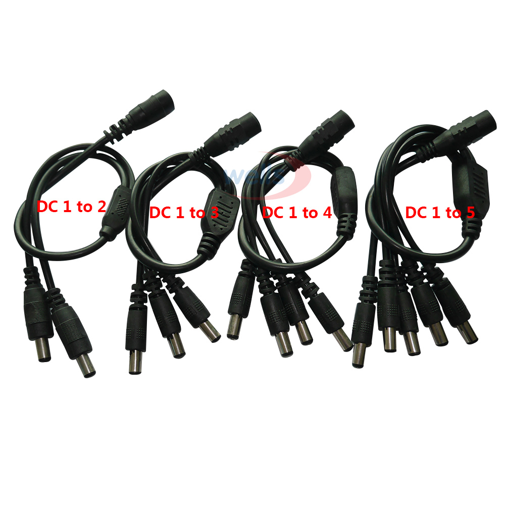  1pcs CCTV Security Camera 1 DC Female To 2/3/4/5 Male plug Power Cord adapter Connector Cable Splitter for  LED Strip 