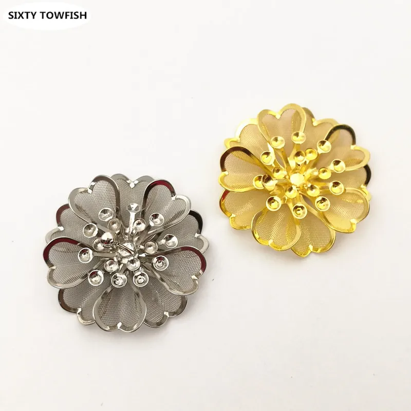 10 Pieces 39mm Gold color/White K Metal Filigree Flowers Slice  Bases Hair Jewelry DIY Components Home Decoration Wholesale