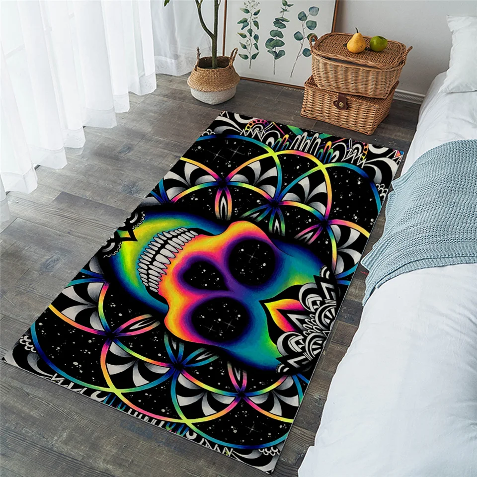 Chaos By Brizbazaar Carpet Large for Living Room Gothic Skull Bedroom Area Rug Galaxy Mandala Floor Mat Boho Rustic Alfombra 1PC