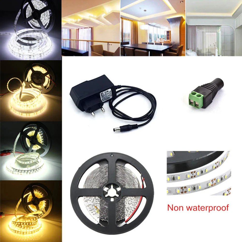 

LED Strip Light DC12V 5M 300 Leds SMD 3528 Diode Tape with 12V Power Adapter Supply High Quality LED Ribbon Flexible Ledstrip