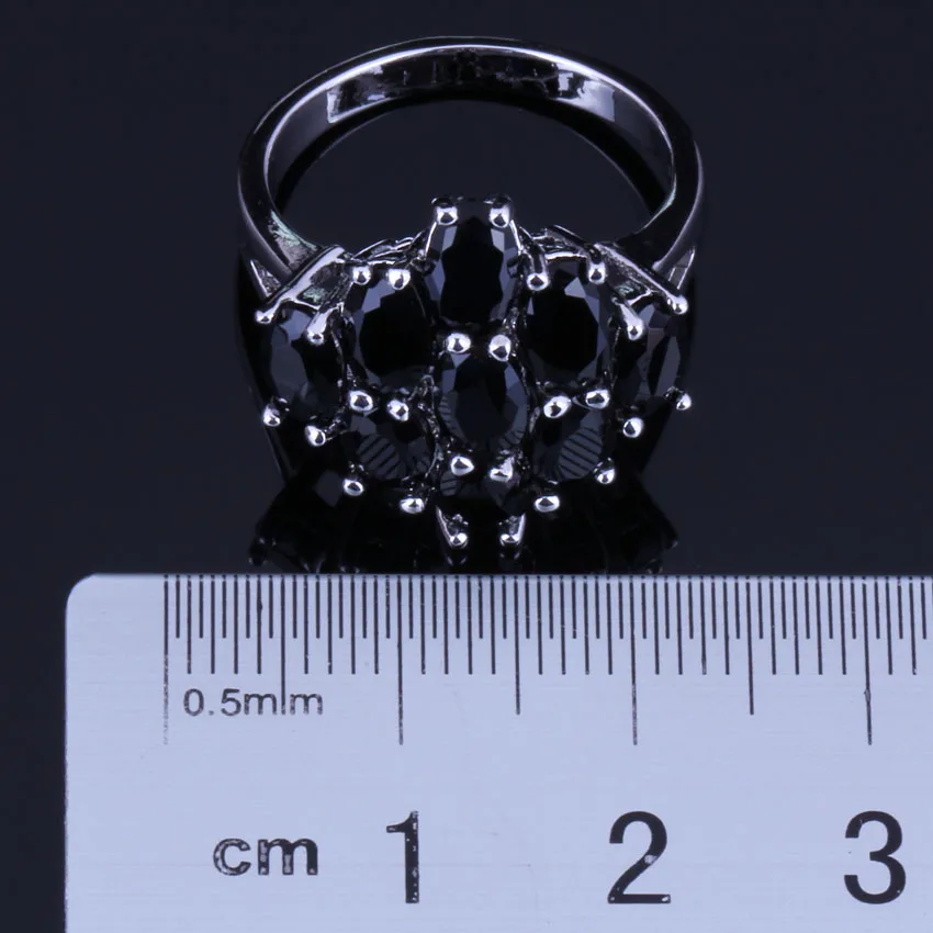 Dazzling Oval Black Cubic Zirconia Silver Plated Ring V0420