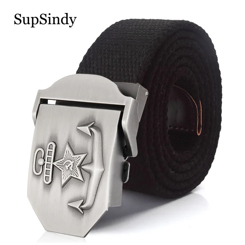 

SupSindy Men&Women Canvas Belt 3D Soviet Navy USSR CCCP Metal Buckle Jeans Belt Soldiers Military Army Tactical Belts Male Strap