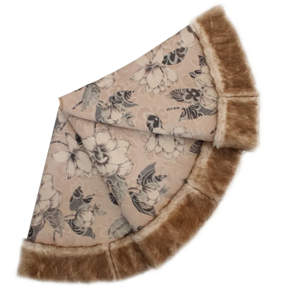 

Promotion Heavy Jacquard gold green color decoraction Christmas tree sklirt with Faux Fur Border Tree Skirt P4774