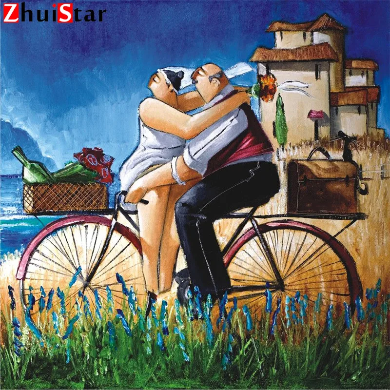 

Full square diamond painting bicycle men and women 5D diamond embroidery mosaic full diamond rhinestone crafts diamond inlay ZWQ