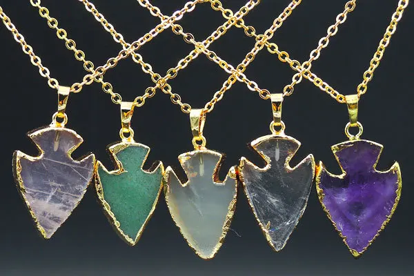 

Mixed Stones Arrow Pendant Necklace Gold Plated Approx 20*35mm