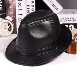 2022 Winter Genuine Leather Top Hats For Men/Women British Gentlemen Wide Brim Stetson Fedoras 55-60cm Fitted Brown Gorra Male