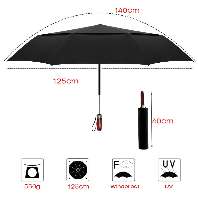 LIKE RAIN 140cm Large Men Business Automatic Umbrella Rain Women Strong Windproof Double Layer Folding Sun Golf Umbrella UBY30