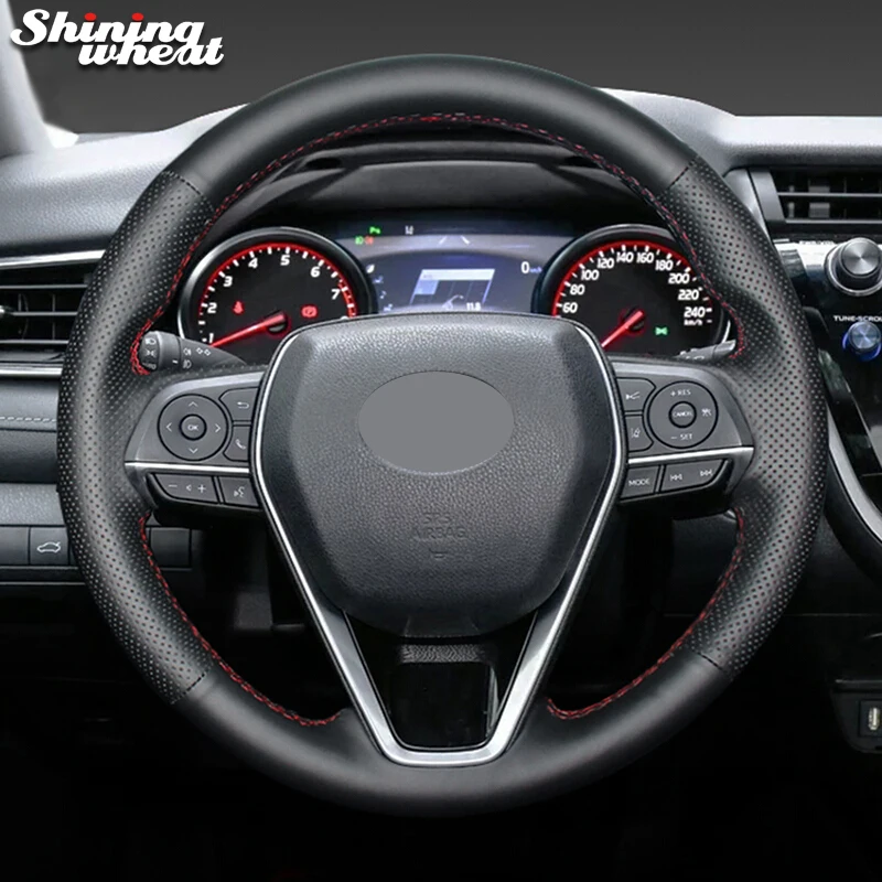 Shining wheat Black Leather Steering Wheel Cover for Toyota Camry 2018-2019 Corolla 2018-2019 Avalon 2018-2019 RAV4 2019