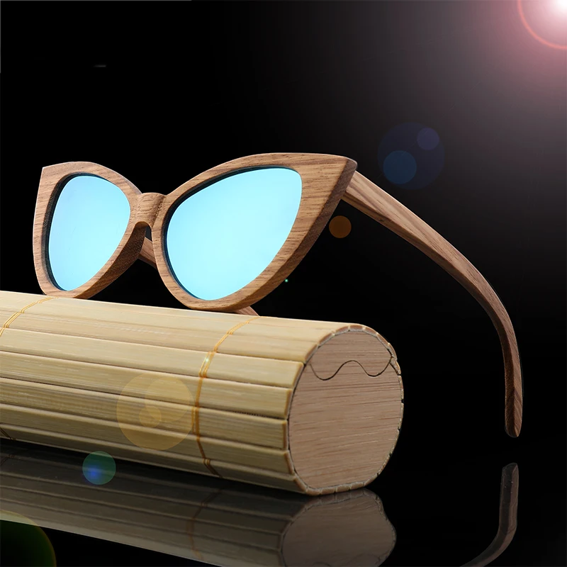 2026 Cat Eye Wood Sunglasses Bamboo Handmade Zebra Wooden Frame Fashion Butterfly Women Sun Glasses Polarized UV400