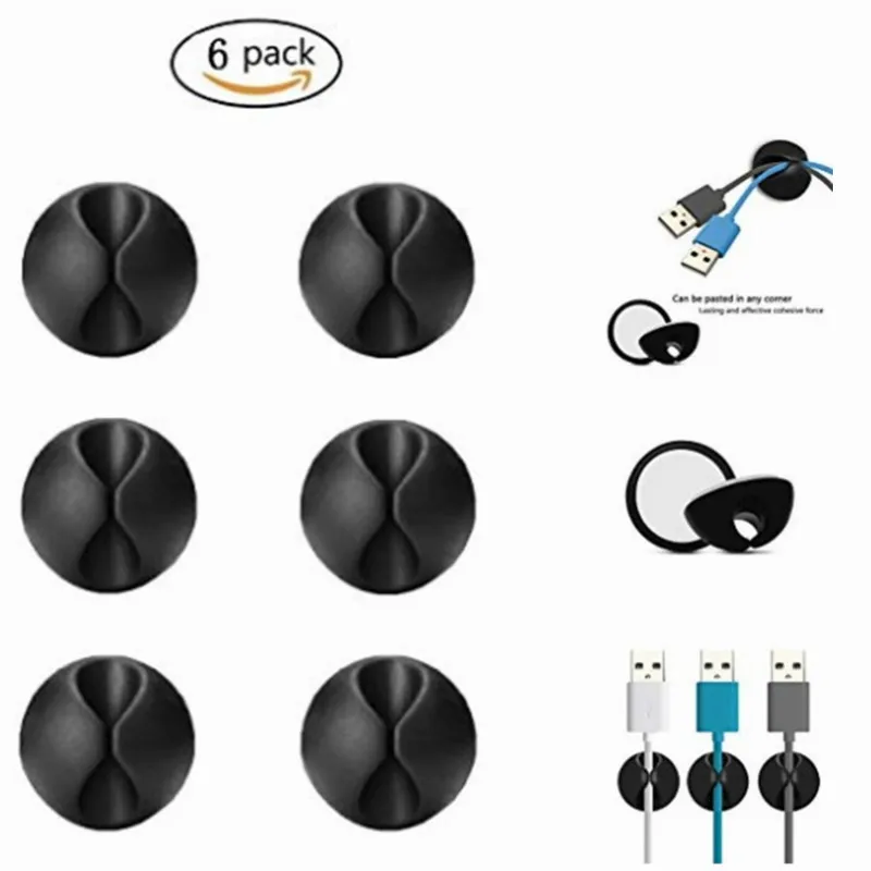 6 stuks Kabel Houder Poeder Draad Management Apparaat Organizer Afwerking Desktop Plug Silicone Draad Retentie Clips