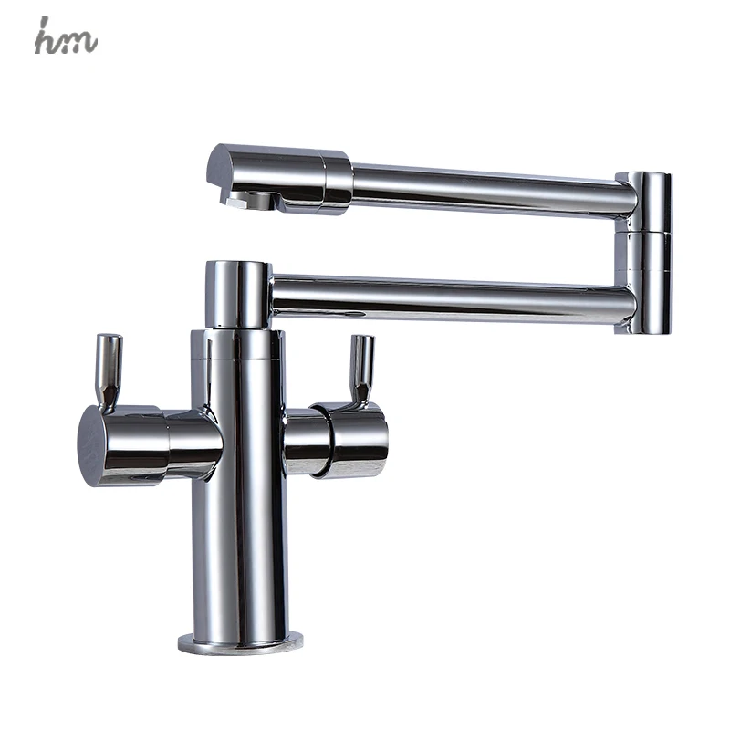 hm Bathroom Accessories Kitchen Sink Stretch Folding Mixer Taps Deck Mounted Dual Handle Brass Faucet Chrome Finished