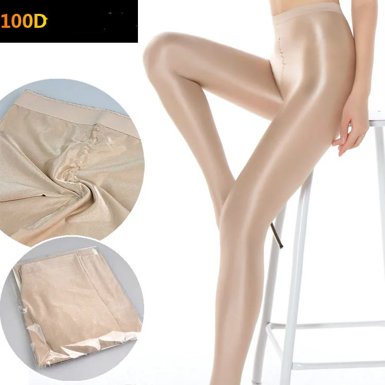 

100d Night Club Singer Glossy Stage Performance Pearlescent Khaki pantyhose Pole dancer High quality