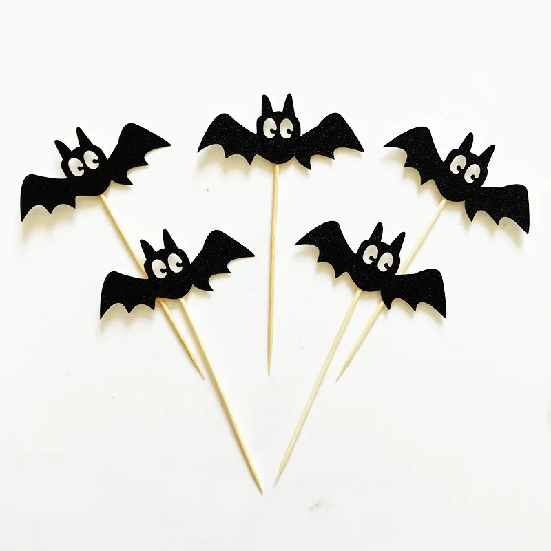 Black Bats Cupcake Toppers for Kids, Cake Inserted Card, Birthday Cake Decor, Halloween Supplies, Photo Props, 5Pcs