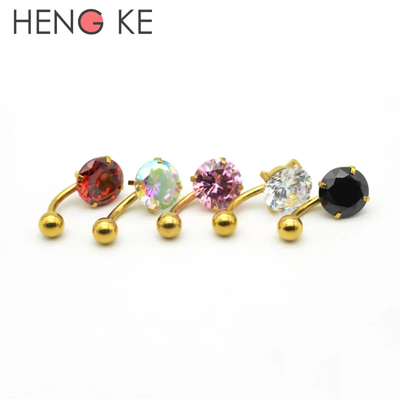 Gold Color Belly Bars Body Piercing Button Ring Crystal RHINESTONE BODY PIERCING CZ Gem 10mm 316L Stainless Steel Clear AB