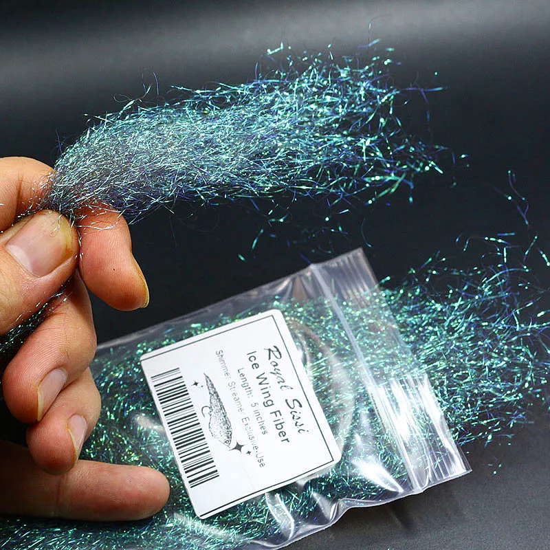 Alas de hielo de fibra sintética para atar moscas, material brillante para el cuerpo, fibra viva, 7 colores opcionales, 12cm(5 pulgadas)
