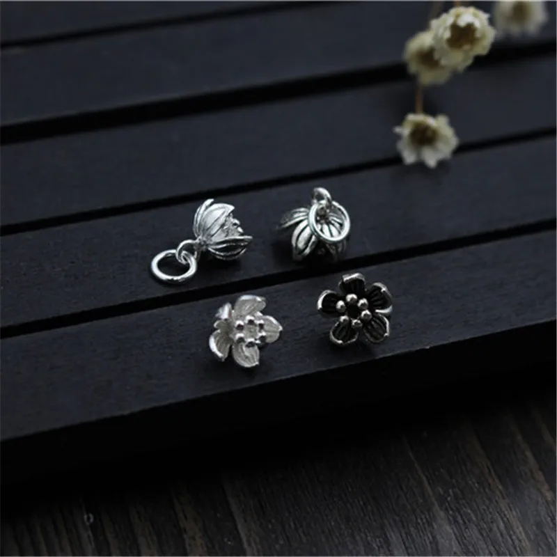 Emith Fla 100% 925 Sterling Silver Flower Small Pendants Vintage Chain Pendant for Necklace & Bracelet Trendy Jewelry Makings