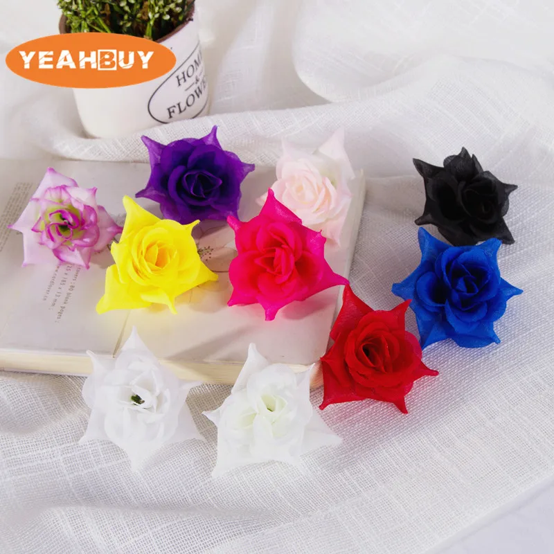 

4CM 15pcs 9colors artificial silk tea rose flower heads for diy brooch hair accessory wedding home craft decoration props