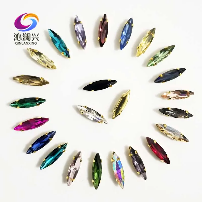 4x15mm 50pcs/bag Horse Eye Crystal Glass Sew-on Rhinestones, Used for Needlework, Diy Clothing Sewing Accessories