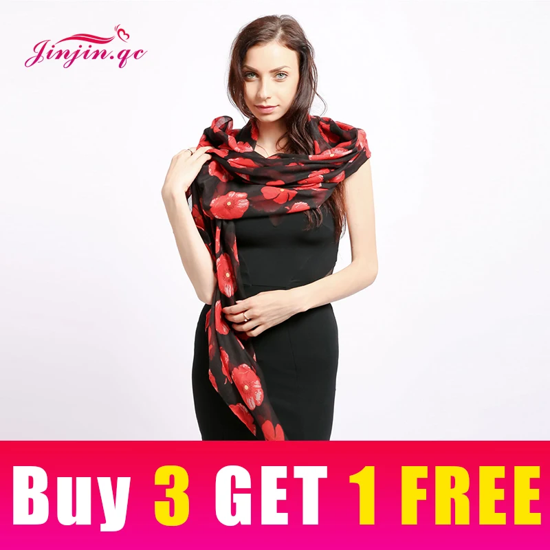 Jinjin.QC Women Viscose Scarf Poppy Scarves and Shawls Winter Wraps Bandana Echarpe Foulard Femme Printed Hijab Bufanda Mujer