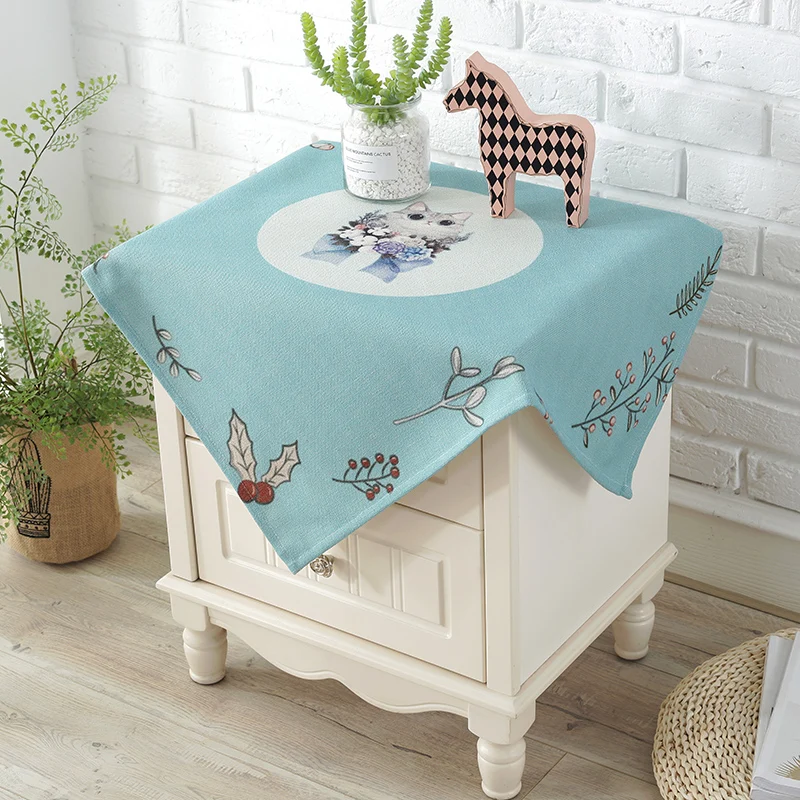 Adorkable Cat Cartoon Tablecloth Cotton-linen Thickened Dust-proof Cloth Art Bedside Cabinet Cover Birthday Party Decoration