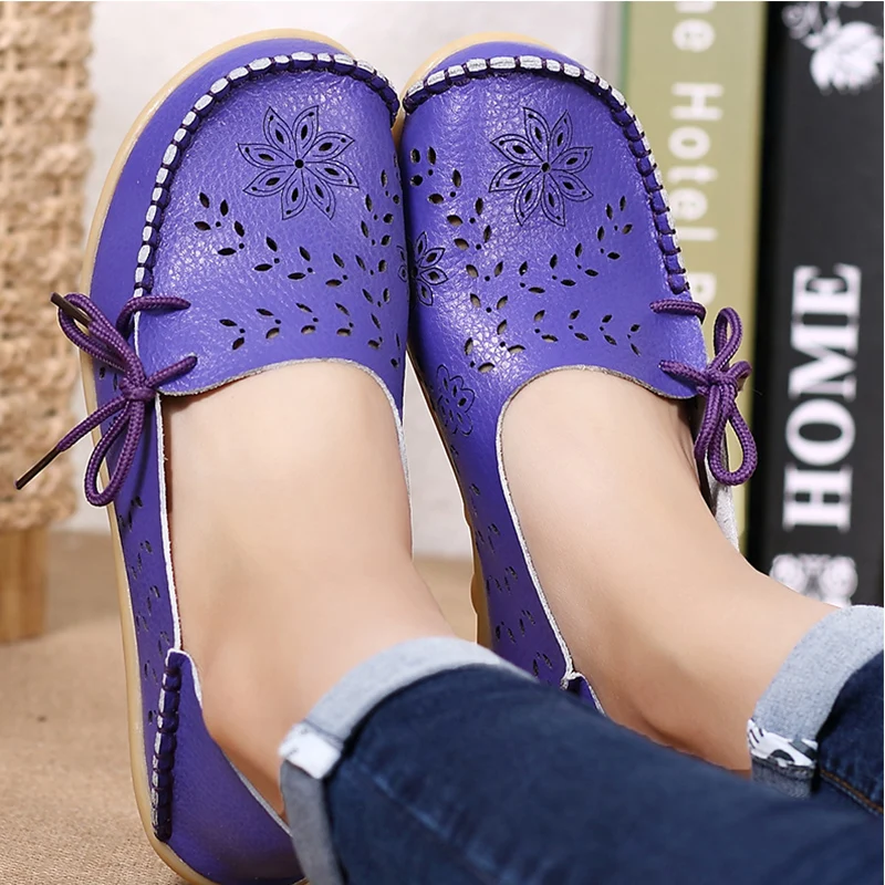 Women Flats Women Genuine Leather Shoes Slip On Loafers Woman Soft Nurse Ballerina Shoes Plus Size 34-44 Casual Sapato Feminino