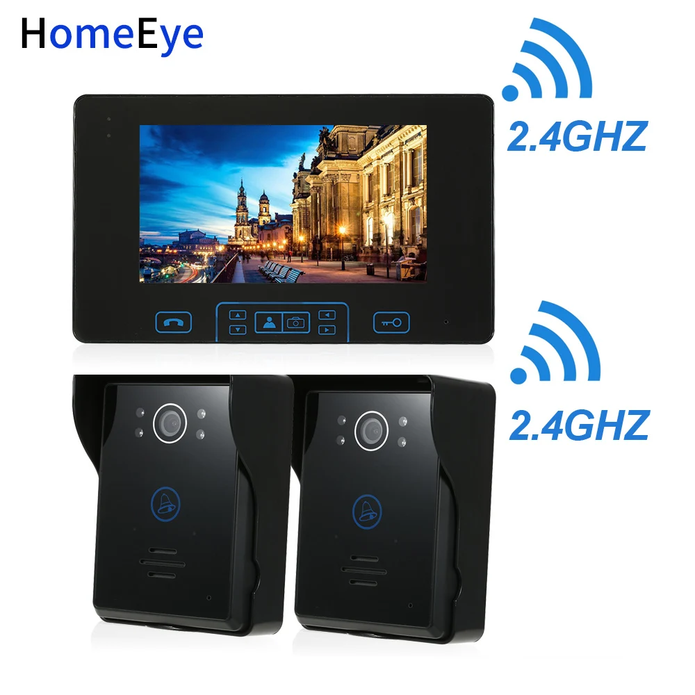 HomeEye – sonnette vidéo numérique sans fil 2.4GHz, système d'accès à l'interphone, batterie intégrée, 7 pouces, touche tactile LCD tft, étanche à la pluie