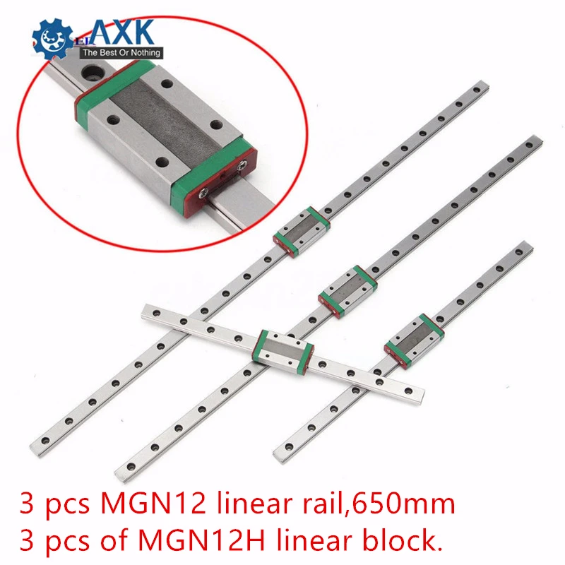 Линейная скользящая каретка для 3D-принтера Kossel и 3 шт., 650 мм: 3 Mgn12-650mm Лот (3 компл./лот), 12 мм направляющая Mgn12h Pro миниатюрная