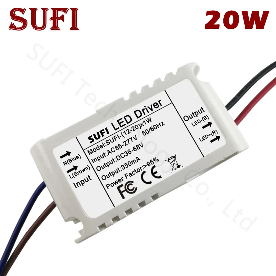 LED Driver 20W 350mA AC 85-277V To DC 36-68V Plastic Case Adapter Lighting Transformer Switch for LED Strip ceiling Light bulb