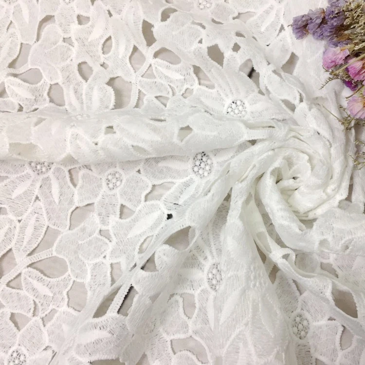 1yd White Leaf Pattern Water Soluble Embroidery High Quality African Guipure Cord Lace Fabric For Nigerian Wedding Party Dresses