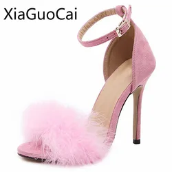 New Style Fashion Women Pumps Spring and Summer Female Thin Heels Pumps for Ladies Fur Peep Toe Shoes Drop Shipping W2 35