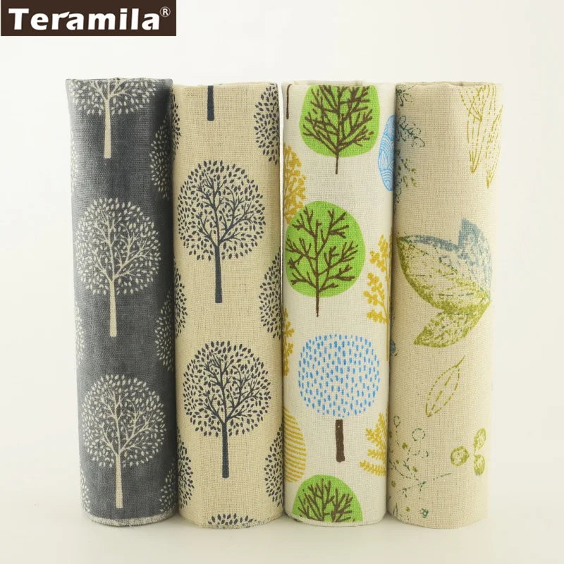 Teramila Wear-resistant Linen Fabric, Upholstery Fabrics, 4 Pcs Hessian Linen, Fat Quarter Bundle, Patchwork Cloth For Furniture