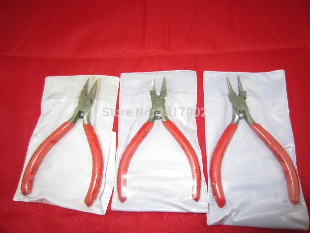 Free Shipping 3pcs/lot Red Handle Needle Nose Pliers cutter Fit, a whole set Jewelry Handmade 125mm , Jewelry Making Tools