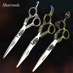 Retro professional barber shop hairdressing scissors 6.0 440c 7 inch hair cutting thinning shears kit  tesoura makas barbearia