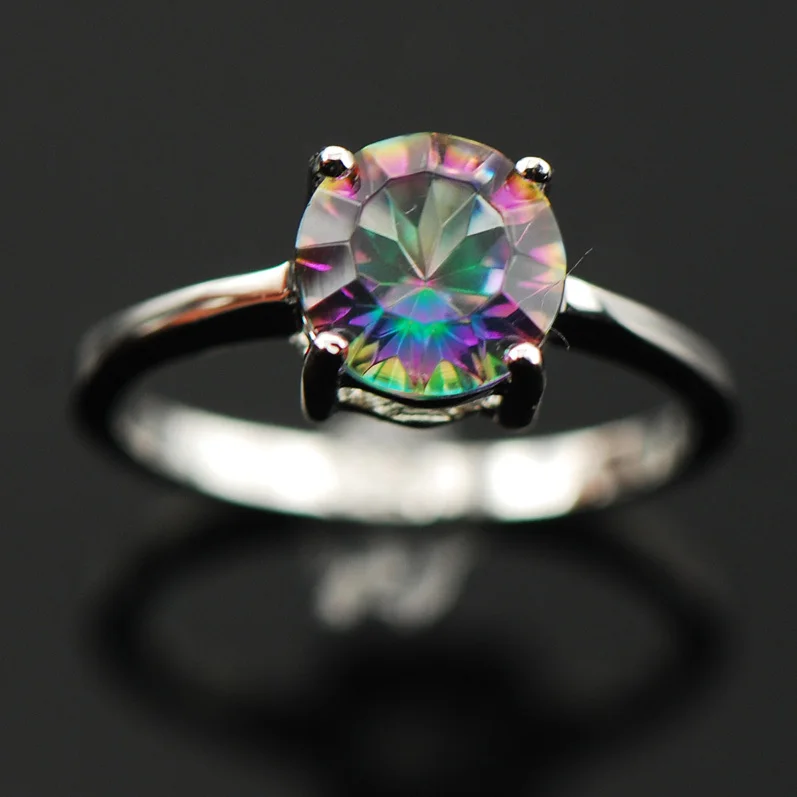 Concave Cut Rainbow Mystic Crystal Zircon 925 Sterling Silver Wedding Party Design Ring Size 5 6 7 8 9 10 11 12 A28 Free Ship