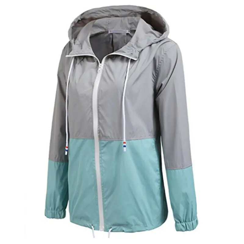 

2019 New Fashion Women Lightweight Hooded Raincoat Waterproof Active Outsport Rain Patchwork Jacket Coat