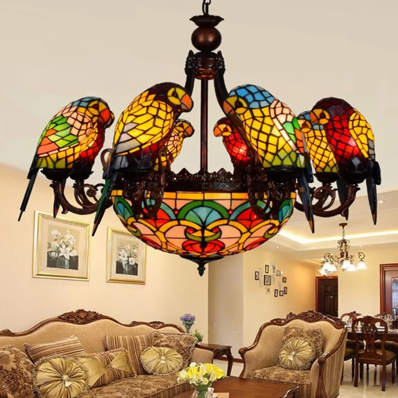 Colorful Glass Parrot Pendant Chandelier Creative Luxury Bar Club Living Room Lobby Bedroom Lamp