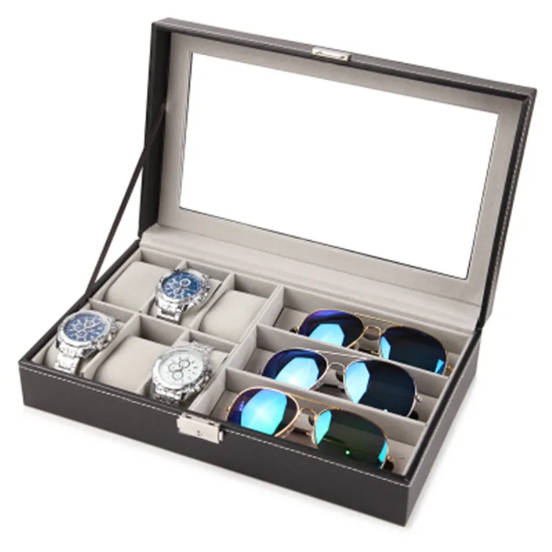 Uhr armband lagerung box, transparente glas sichtbar leder schmuck box, high-end-uhr verpackung und finishing box