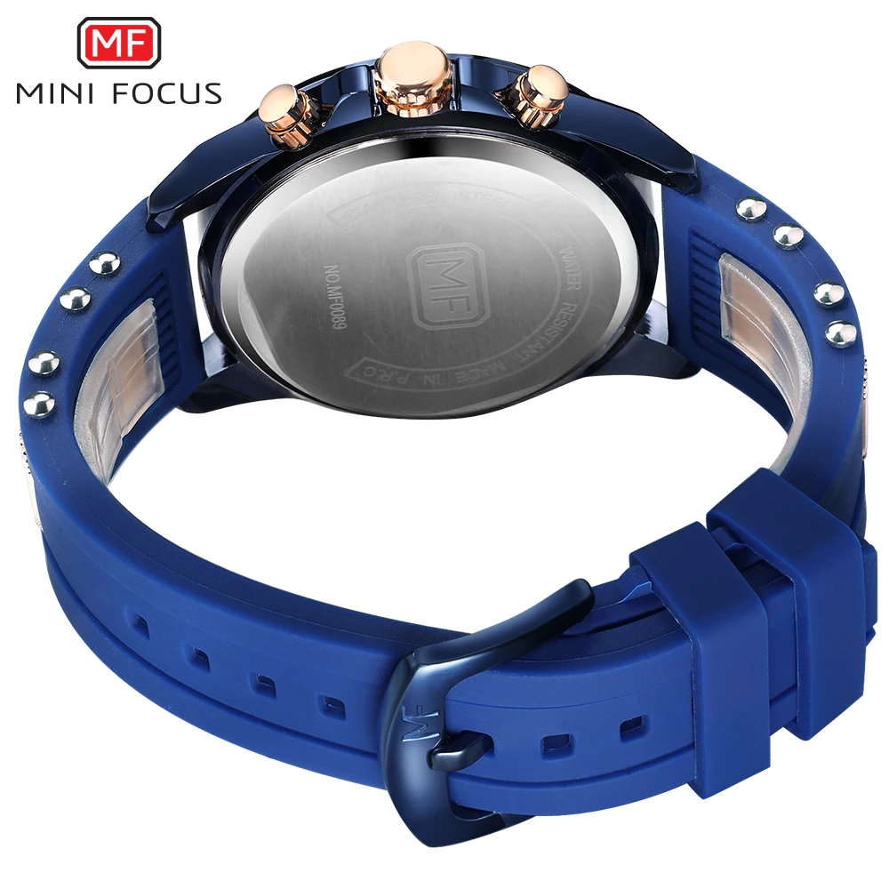 MINI FOCUS Men\'s Army Sports Quartz Watches Silicone Strap Chronograph Wrist Watch for Man Relogios Masculino Clock 0089G.03