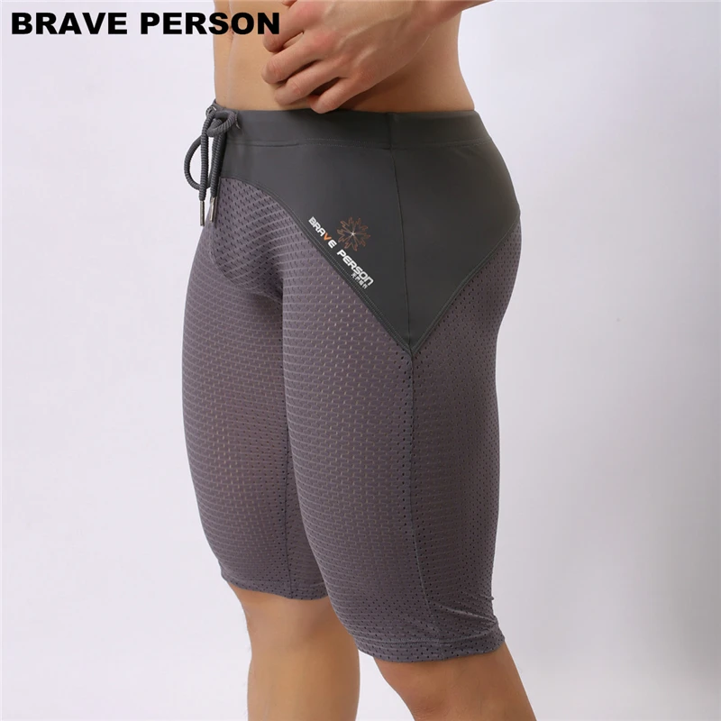 BRAVE PERSON Summer Style Shorts Breathable Mesh Men Tight Beach Shorts Men Multifunction Knee Length Board Shorts Beach Wear