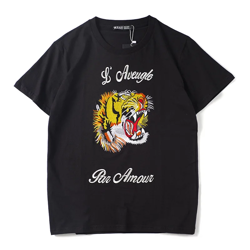 New 2019 Men Embroidered tiger 'aveugle par amour T Shirts T-Shirt Hip Hop Skateboard Street Cotton T-Shirts Tee Top Kenye #012